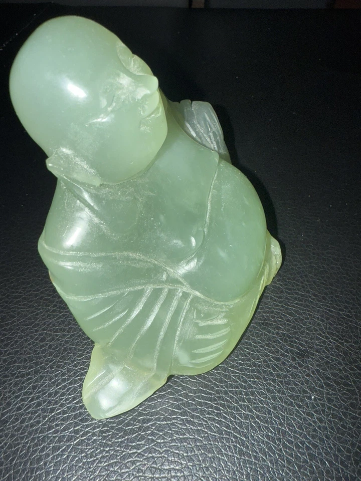 稀有老式中国天然玉石快乐佛像雕塑 — 第 2/4 张图片