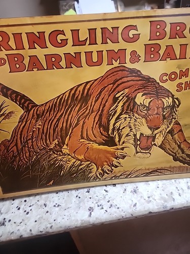 Vintage Ringling Brothers Barnum Bailey Tiger Circus Poster Mounted OnBOARD25x17 - Picture 7 of 16