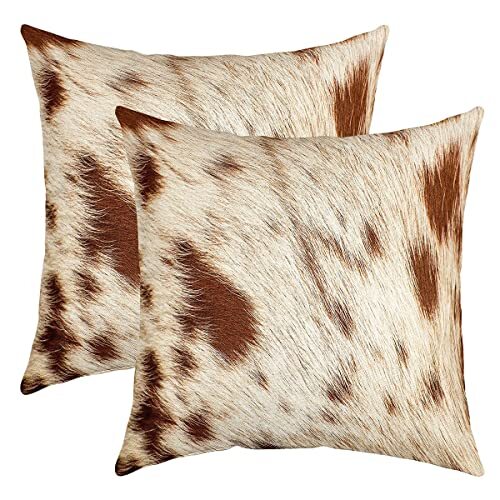 Set of 2 Cowhide Throw Pillow Covers 18x18 Brown Beige Cow Print Pillow