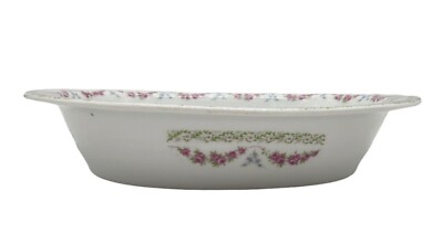 Austria China Oval Vegetable Bowl Pink Roses Green Leaves Signed 9.5''  X  7.75''