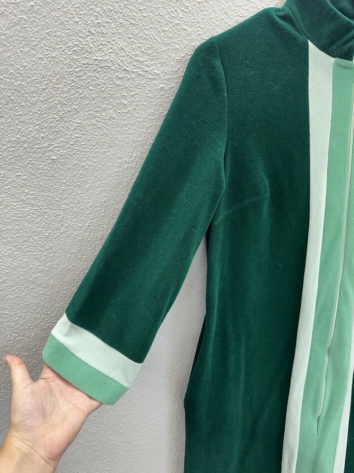 Bata de mujer Sears ropa de dormir talla 10 terciopelo verde manga larga maxi cremallera vintage Foto 2 de 4