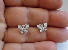 925 STERLING SILVER BUTTERFLY STUD EARRING W/ .25 CT ACCENTS/ SIZE 10MM BY 9MM