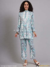 Green Yashi Mulmul Printed Chikankari Co-ord Set Lucknow Chikankari Handmade