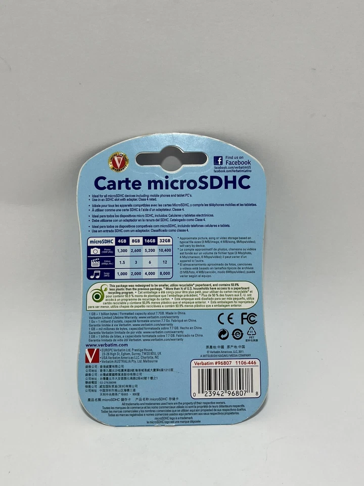 Verbatim 8GB MicroSDHC Card with Adapter Black 96807 - Image 2 of 2