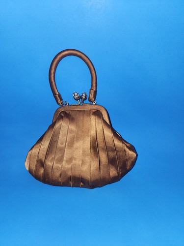 VTG Preston & York Satin Purse Rhinestone Kiss Closure Bronze Color Top Handle