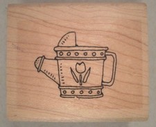 Watering Can with Tulip Wood Mounted Rubber Stamp, Spring, Floral, Flower