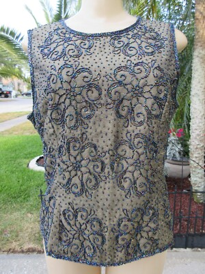 Paradise NY NWT Beaded Silk Top XL Handcrafted in India Evening Blouse Top