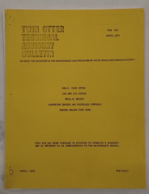 Pratt & Whitney DHC-6 Twin Otter 100 & 200 Series Technical Advisory Bulletin
