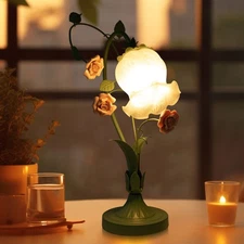Flower Glass Table Lamp Desk Night Light Home Decor w/5.12" Wide Glass Lampshade