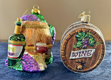 Wine Themed Blown Glass Christmas Ornaments from Old World Christmas Set of 2