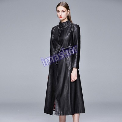 Autumn Leather Jacket Women's Long Windbreaker Stand Collar Slim Korean Jacket