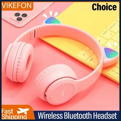 P47 Wireless Cat Ear Headphones Bluetooth 5.3 LED Stereo Headset Kids Girls New