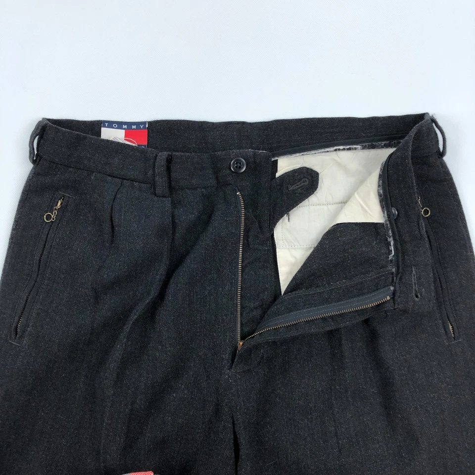 Pantalones de vestir Tommy Hilfiger para hombre 34x32 100 % lana doble plisado tiro alto Foto 2 de 4