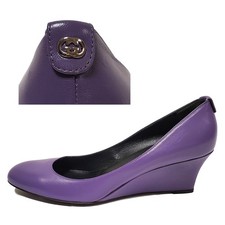 ZAPATOS GUCCI CUERO MORADO LOGOTIPO FIRMA HARDWARE CUÑA IT 39.5 / US 9.5
