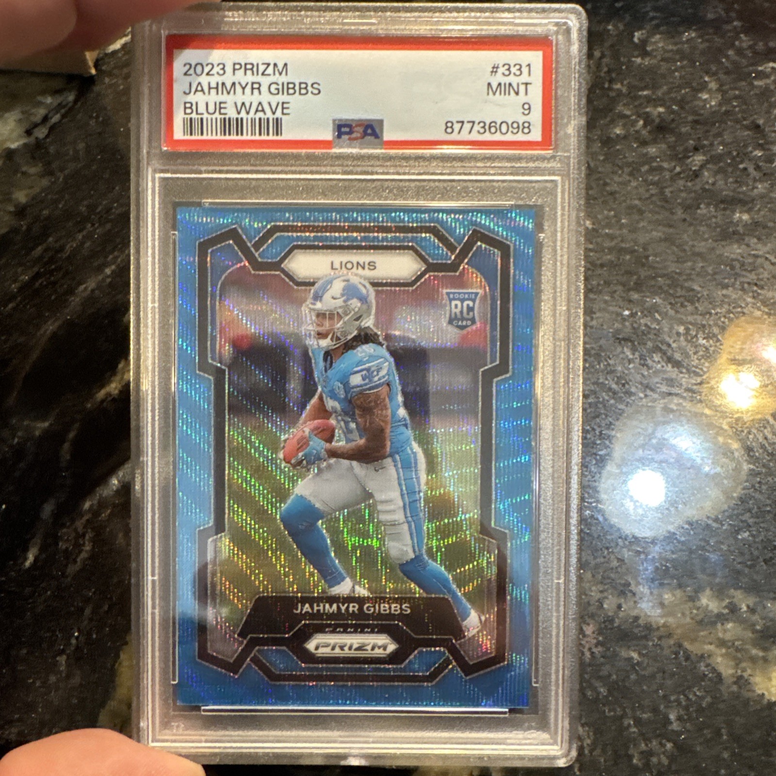 2023 Panini Prizm Jahmyr Gibbs Blue Wave /199 RC #331 Lions NFL Color Match