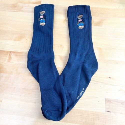 Polo Ralph Lauren Men Shoe 9-12.5 Polo Bear Ribbed Crew Socks Blue American Flag