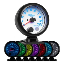 95mm GlowShift White 7 Color Tachometer w Shift Light Gauge