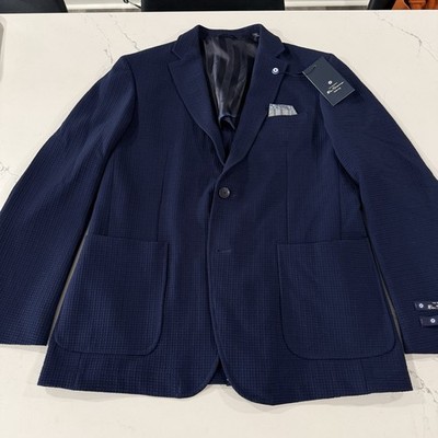 Ben Sherman Navy Blue Textured Blazer Clere Stretch Size 40R NWT