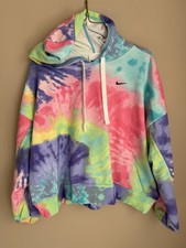 Nike Tie Dye Cropped Hoodie Sweatshirt Pullover Hippie Logos Women's Large L