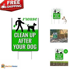 Durable 18" x 9" Dog Clean Up Sign - Weatherproof Double-Sided with Metal Stake
