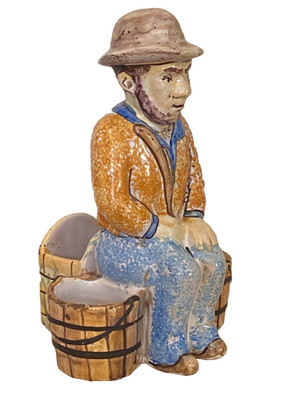 TROUSSEAU ET CIE Man w/ Baskets Triple Salt NEVERS French Faience Antique  c1900
