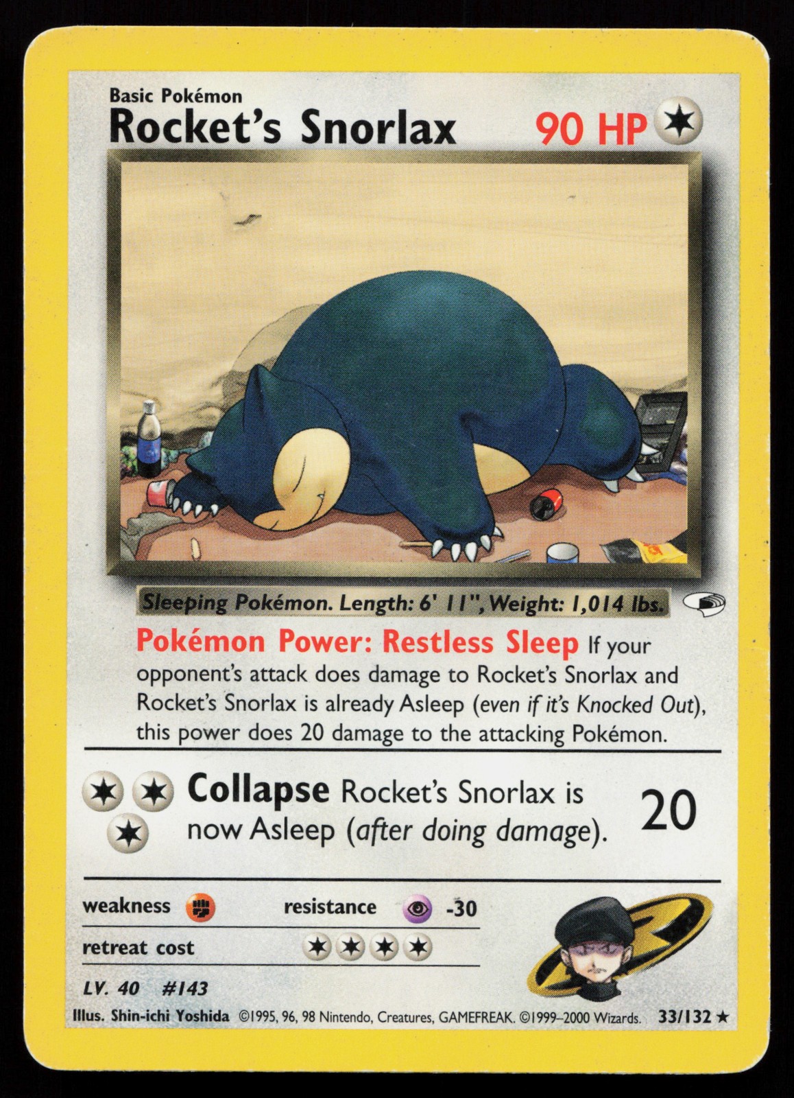 Rocket's Snorlax 33/132 Rare Gym Heroes Pokémon Card