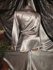 VTG SATIN SHINY SLEEP SHIRT TUNIC LONG NIGHTIE PJS PAJAMAS SILVER CHROME S/M 40