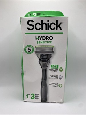 Schick Hydro Sensitive Mens Razor 5 Blade 1 Handle 3 Refills Cartridges