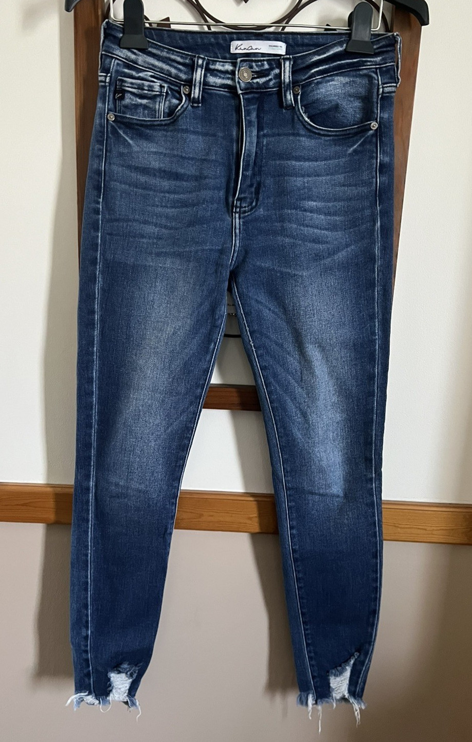 Kancan Skinny Ankle Mid Rise Distressed Jeans Frayed Hem Denim Stretch Size 26