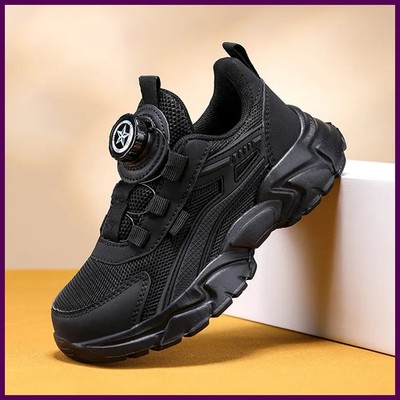 Children Sports Shoes Boy Black Mesh Breathable Running Sneakers