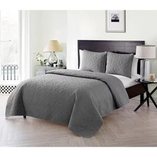 VCNY Home Caroline Embossed Quilt Set - Gray 3 Piece Full/Queen Embossed