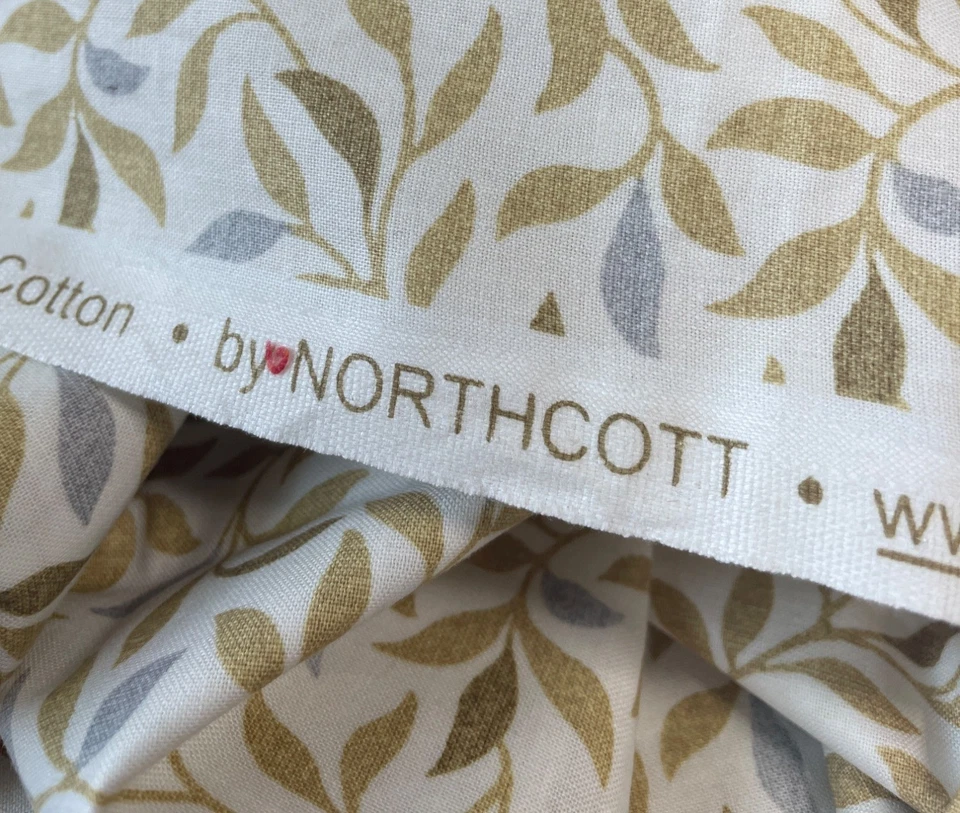 Tela 100 % algodón con estampado de hojas de Northcott 44" x 48" amarillo gris verde Foto 4 de 4