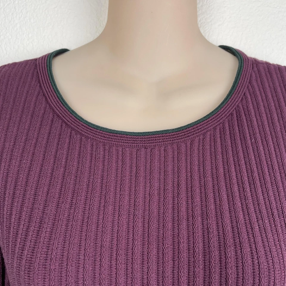 Ted Baker 连衣裙 Wmn 6 紫色罗纹针织合身喇叭滑冰半袖后拉链 — 第 3/4 张图片