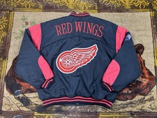 Vintage 90s Detroit Red Wings NHL Nutmeg Full Zip Puffer Jacket Large Black Red