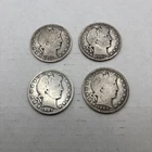 Four Barber Half Dollars.  Circulated, Not Graded.  Get What You See In Sleeves.