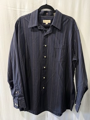 Tommy Bahama Shirt Mens 17 34/35 Blue Striped Long Sleeve Front Pocket