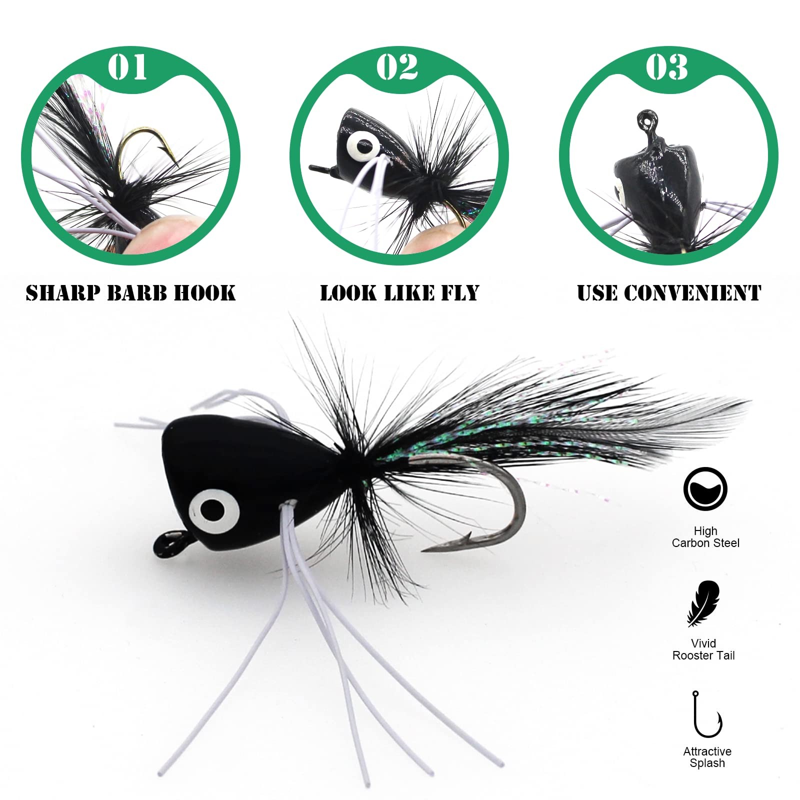 FishingPepo Fly Fishing Poppers, Topwater Fishing Lures Bass Crappie Bluegill... - Image 3