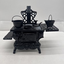 Vintage Cresent Cast Iron Miniature Cook Stove W/ Accessories Toy