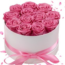 Preserved Roses in a Box, Blooming Real Decor, Eternal 12 Roses, Pink