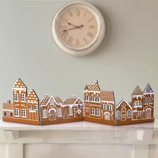 Wooden Christmas Houses Sets Christmas Tabletop Gingerbread House Decor, Rust...
