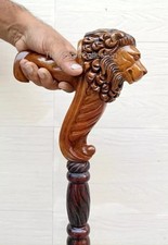 Hand Carved Lion Head Handle Wooden Walking Stick Handmade Walking Cane Gift
