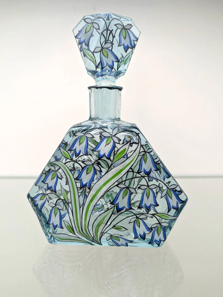Böhmische Art Deco Karaffe mit 4 Gläsern, Kristallglas handbemalt, Böhmen 1930 - Bild 4 von 4