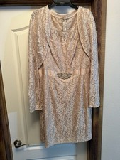 Alex Evenings 2-Piece Lace Jacket Dress with Beaded Waist, Champagne