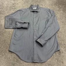 Calvin Klein Steel Slim Fit Dress Shirt Mens 16 32/33 Blue Pinstriped Non Iron