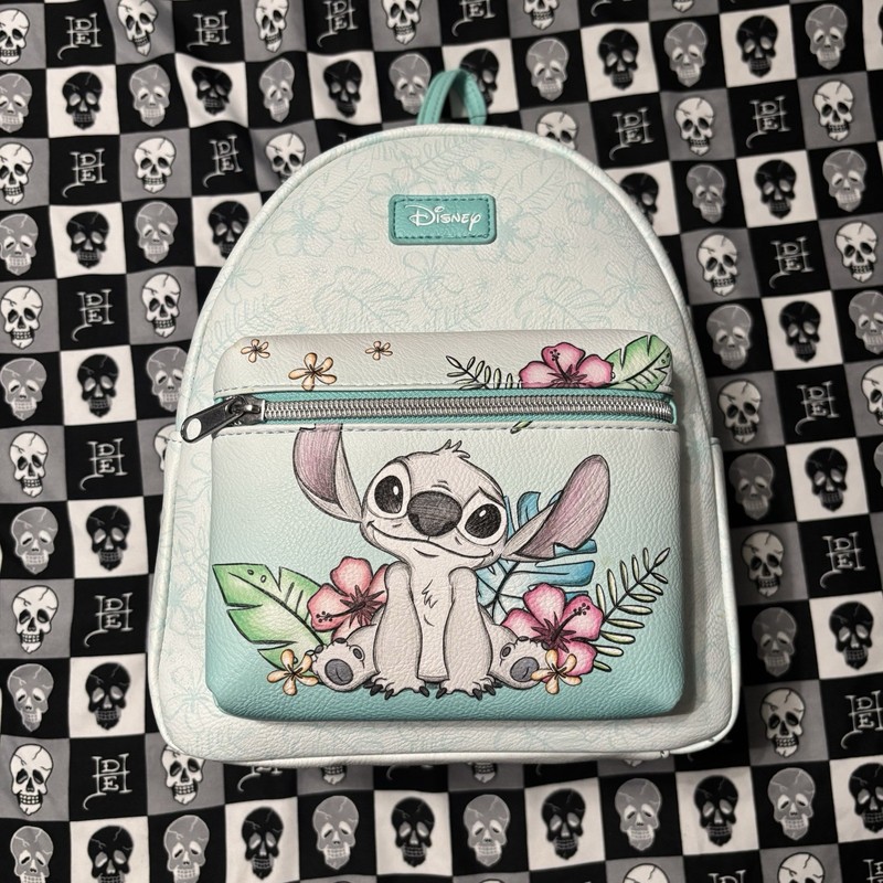 Disney Loungefly Lilo and Stitch White Turquoise Hibiscus Floral Mini Backpack