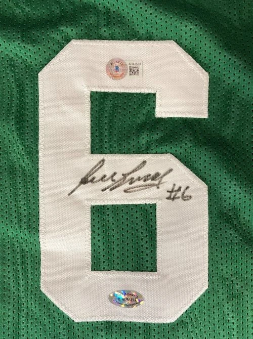 Camiseta deportiva de baloncesto verde firmada por Bill Russell Boston BAS LOA Foto 2 de 4