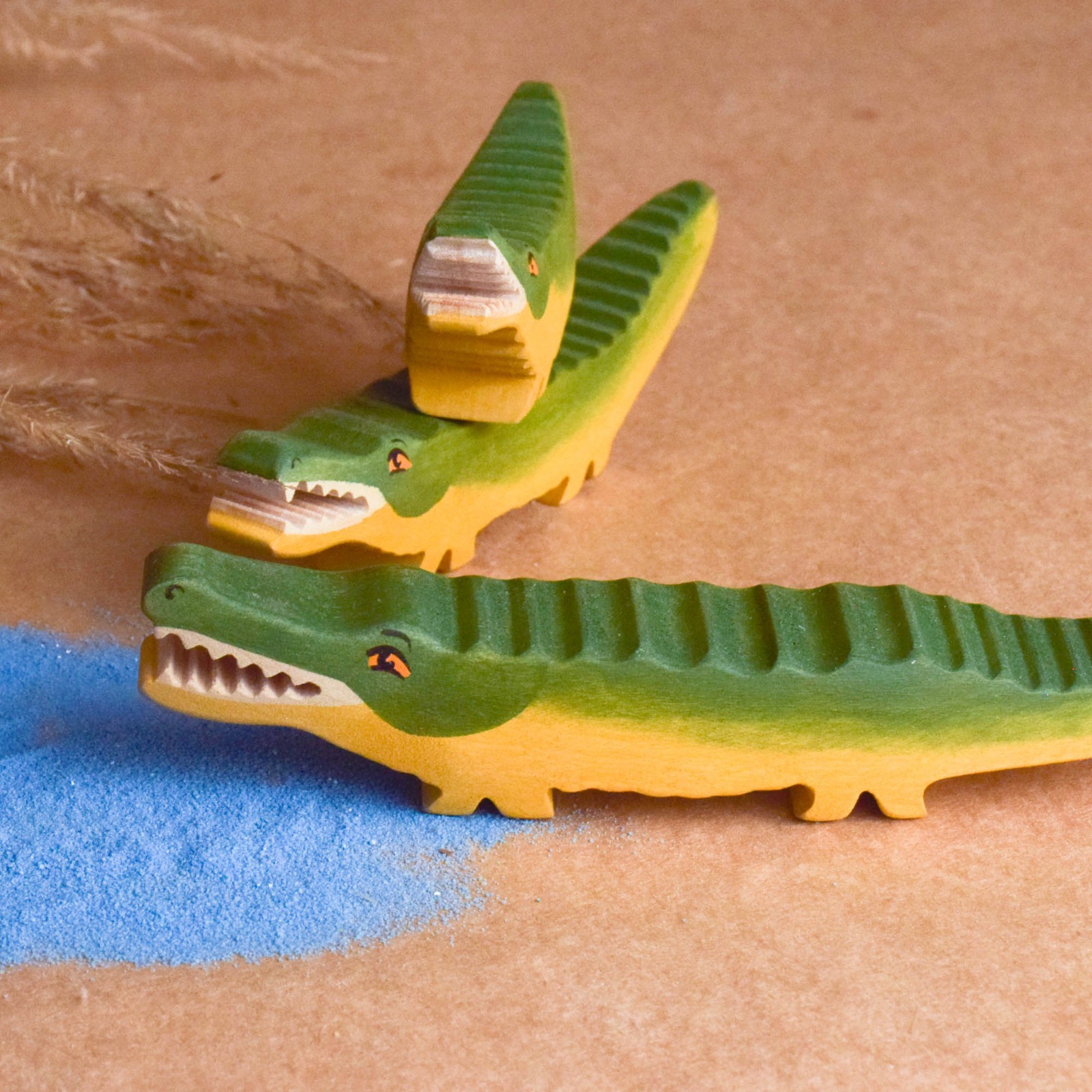 Handmade Wooden Jungle Safari Animals Сrocodile Figurines Toy Set Zoo Africa