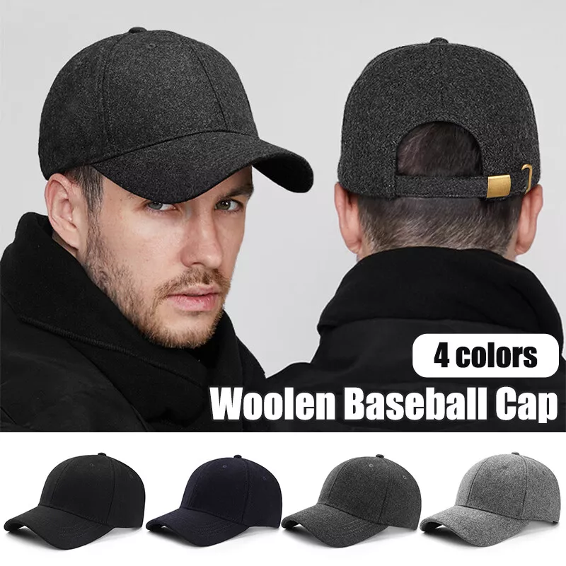 Adjustable Men Wool Blend Baseball Cap Plain Winter Warm Golf Hat 22-25.5