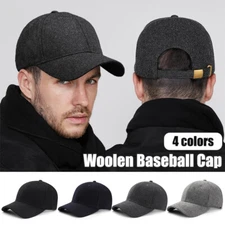 Mens Plain Wool Blend Baseball Cap Winter Warm Golf Hat Adjustable 22"-25.5"