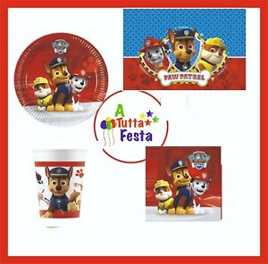 KIT ADDOBBI FESTA COMPLEANNO PAW PATROL X8X16X24X32X40 KIT COMPLEANNO PAW PATROL 16 PERSONE PIATTI BICCHIERI